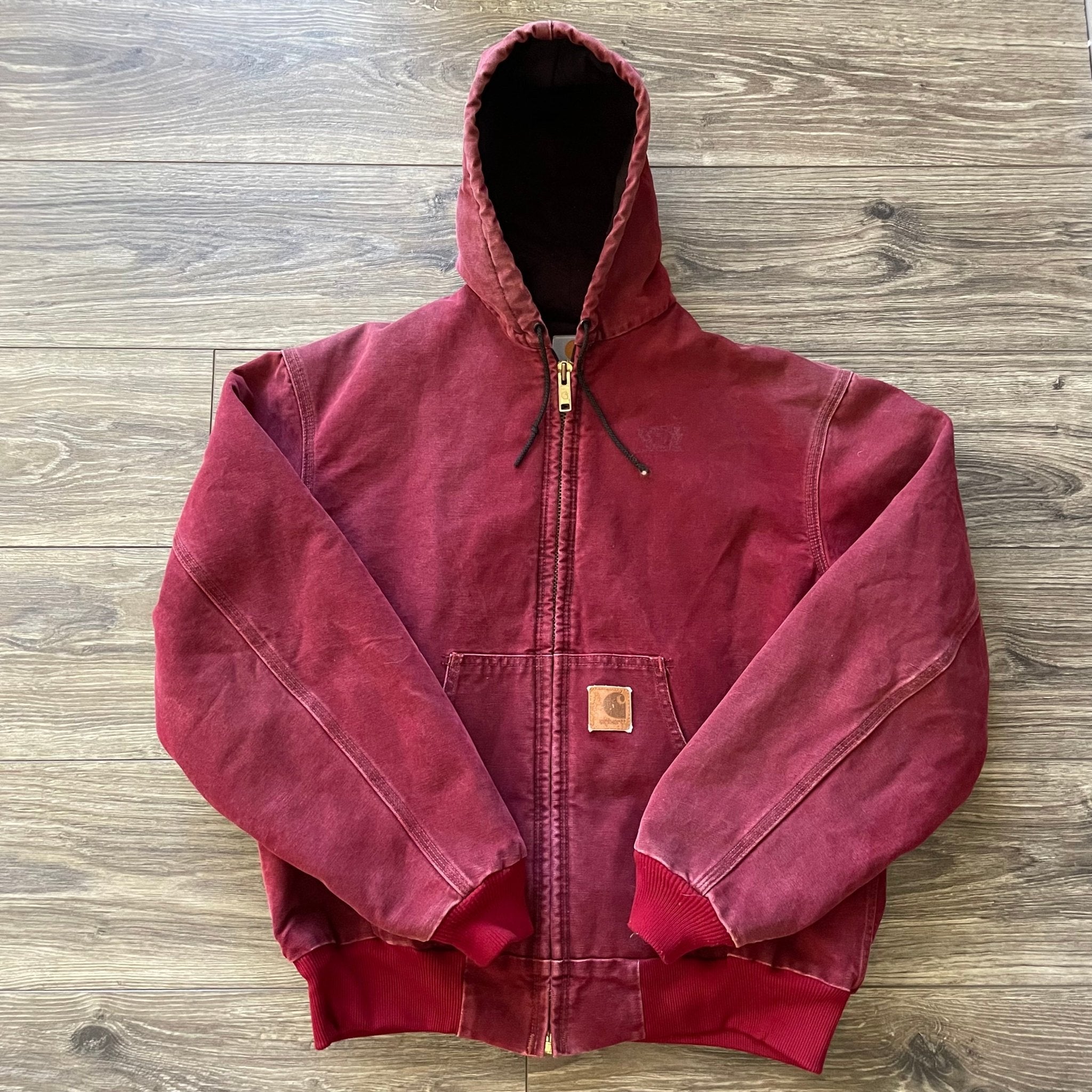 1990's Vintage Carhartt Hooded Jacket Jacket Faded Burgundy Red